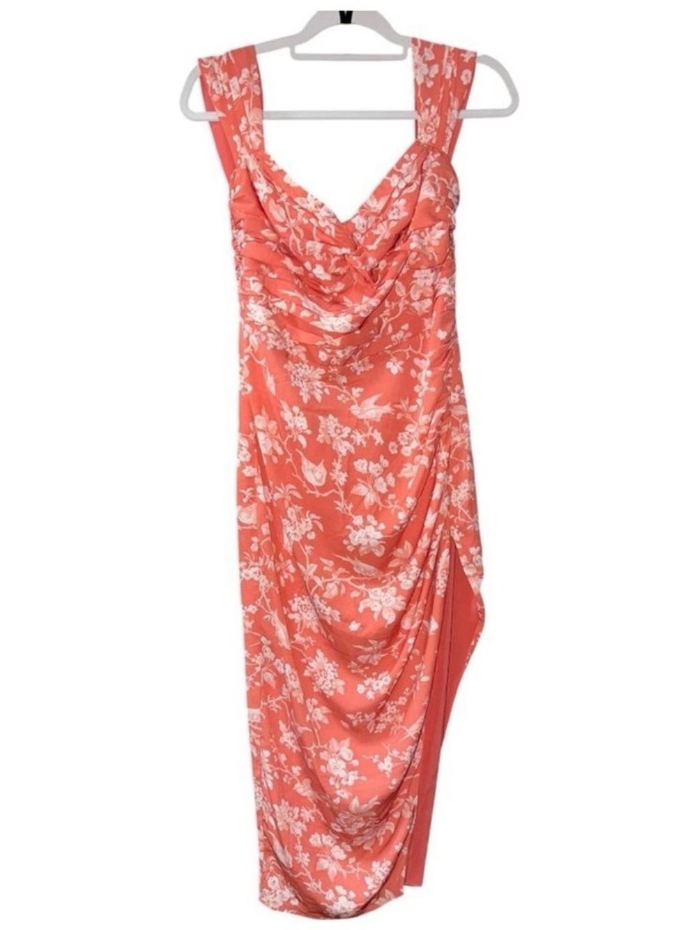 pink floral midi off the shoulder ruched dress -  abercrombie & fitch